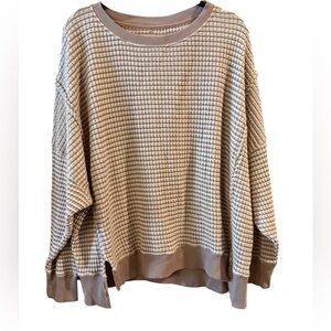 American Eagle Outfitters Tan Crew Neck  Waffle Knit Cozy Soft Casual Relaxed L